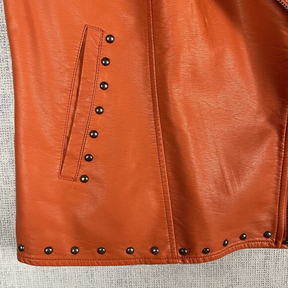 V Cristina Vest Women’s Size Medium Orange Studded Sleeveless Faux Leather NWT - Picture 11 of 14